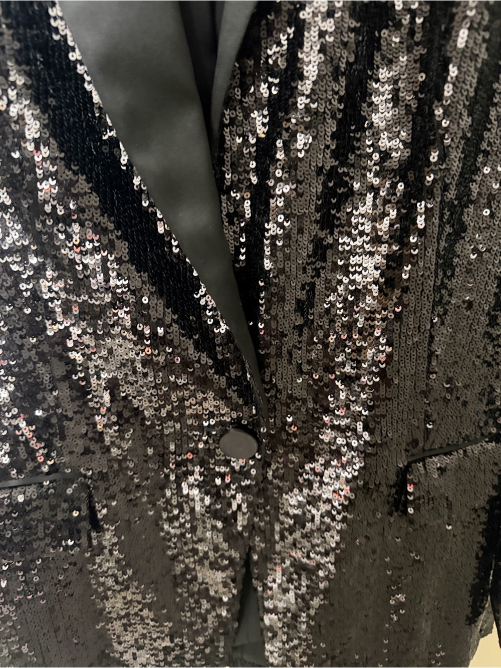 Express Black Sequin Blazer with Satin Lapel - Picture 6 of 7